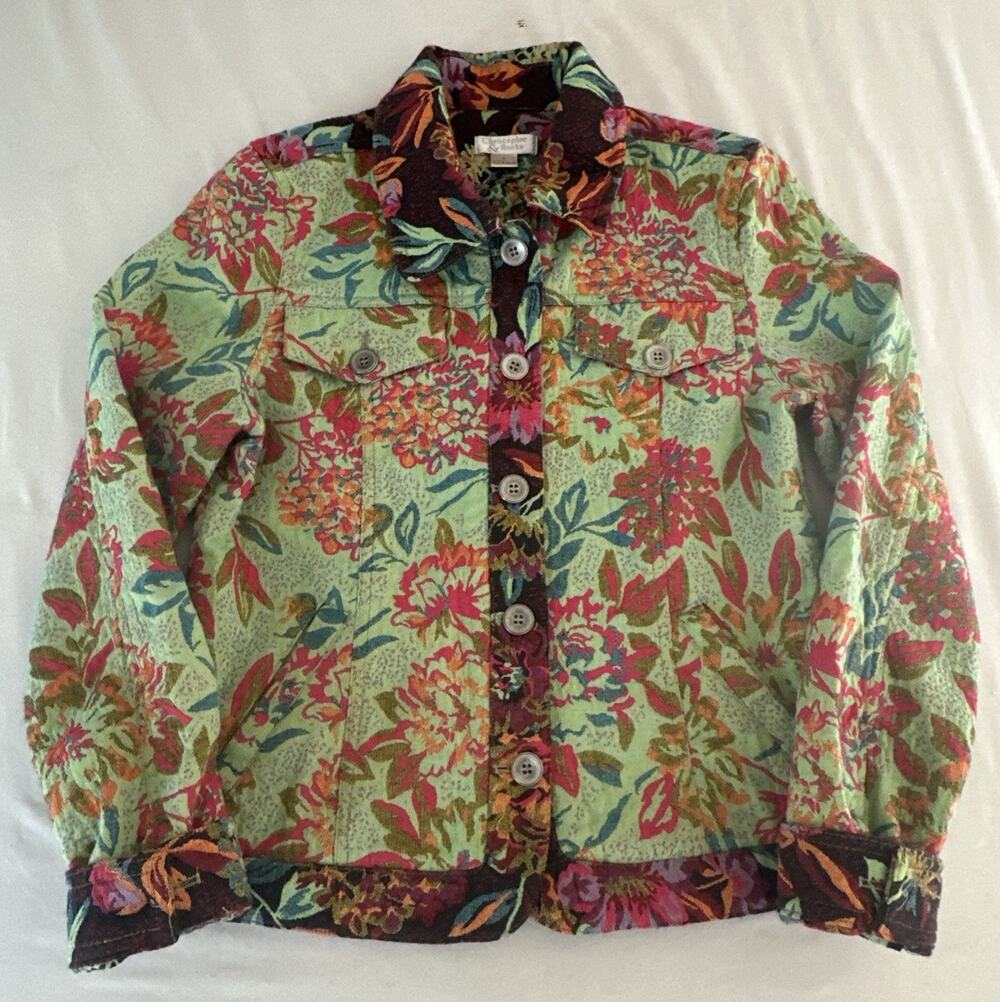 CHRISTOPHER BANKS Women’s Size Small Pink Purple Floral Button Blazer Jacket